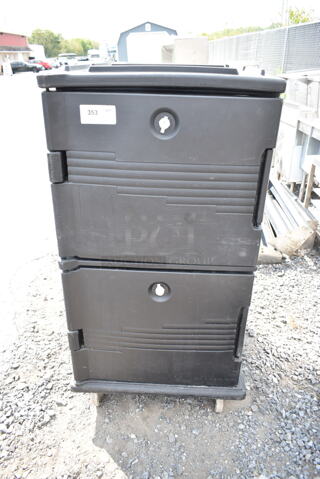 Cambro 1600MPC Black Poly 2 Compartment Catering Cabinet on Commercial Casters. 