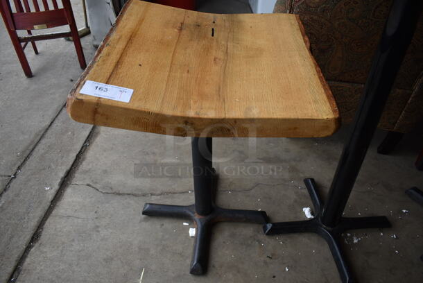 Wooden Dining Height Table w/ Live Edge on Black Metal Table Base. 