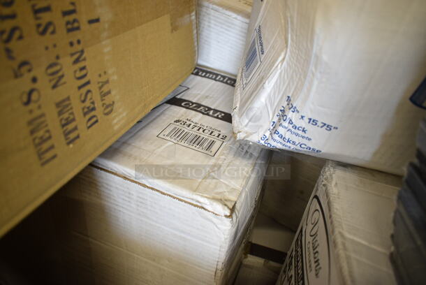 PALLET LOT of 26 BRAND NEW Boxes Including 375STM85BK GET STM-85-BK 8 1/2" Black Polypropylene Round Steamer Set - 12/Pack, 347TCL12 Choice 12 oz. Clear Disposable Plastic Tumbler - 500/Case, 127CH Choice 4 oz. Clear RPET Hinged Deli Container - 400/Case, 130HBKCUTFW Visions Individually Wrapped Black Heavy Weight Plastic Fork - 1000/Case, 999SP10BK Visions Florence 10" Square Black Plastic Plate, 50012W Choice 12 oz. White Poly Paper Hot Cup - 1000/Case, 128HDLDBULK ChoiceHD Microwavable Translucent Plastic Deli Container Lid - 480/Case, 129MCR50B Choice 48 oz. Black Round Microwavable Heavy Weight Container with Lid 9" - 150/Case, 95TO953WHTU Choice 9" x 5" x 3" White Take Out Lunch Box / Chicken Box with Tuck Top - 250/Case. 26 Times Your Bid!  - Image 5 of 12