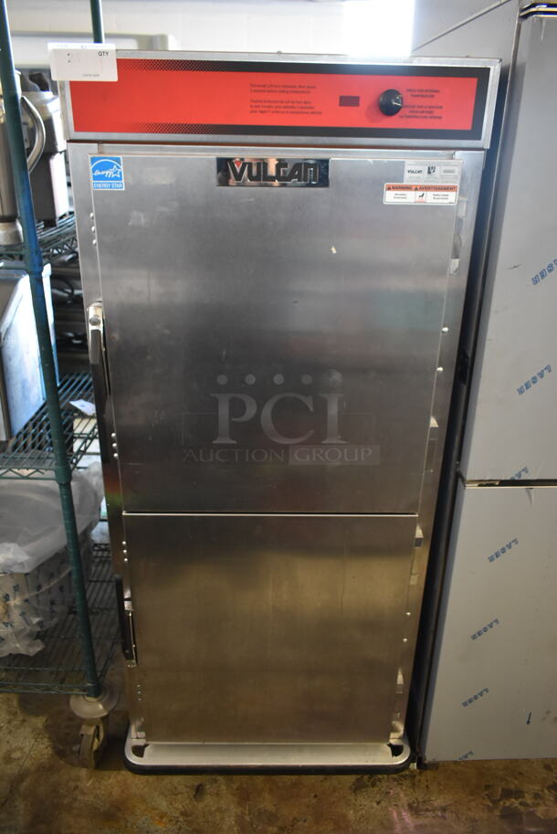 Vulcan VBP15 ENERGY STAR Stainless Steel Commercial 2 Half Size Door Reach In Warming Heated Holding Cabinet on Commercial Casters. 120 Volts, 1 Phase. Tested and Working! - Image 1 of 8