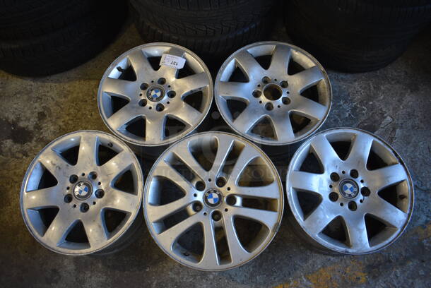 5 Various Metal Car Tire Rims. Includes BMW Rims. Four: IS47 71x16 H2 and One IS47 7Jx17H2. Includes 17.25x8x17.25. 5 Times Your Bid!