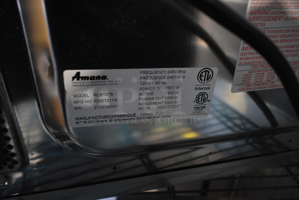 2021 Amana RCS10TS Stainless Steel Commercial Countertop Microwave Oven. 120 Volts, 1 Phase.  - Image 5 of 5