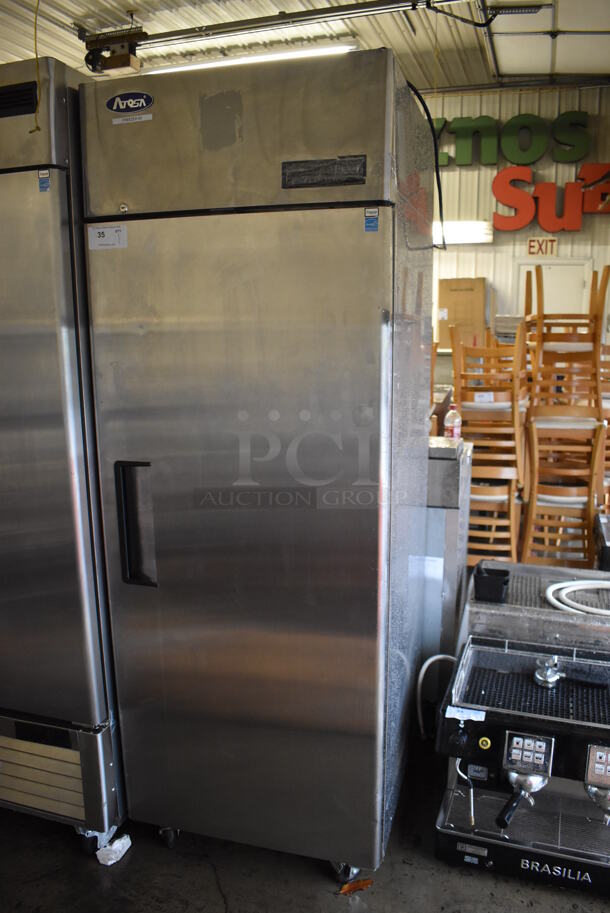 Atosa MBF8001GR Stainless Steel Commercial Single Door Reach In Freezer w/ Poly Coated Racks on Commercial Casters. 115 Volts, 1 Phase. 29x32x81.5. Tested and Working! - Image 2 of 5