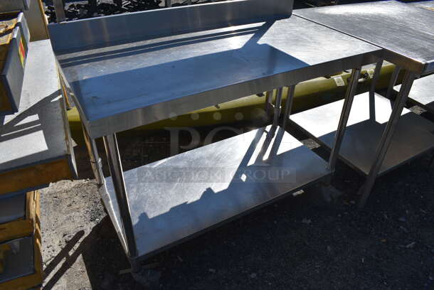 Stainless Steel Table w/ Backsplash, Under Shelf and 2 Over Shelves on Commercial Casters. 47.5x24x79 - Image 2 of 5