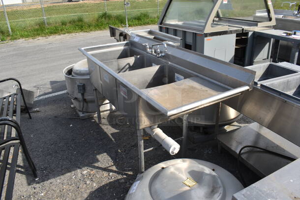Stainless Steel 3 Bay Sink w/ Right Side Drainboard and Faucet. 15.5x21 Bays, 18x23.5 Drainboard - Image 3 of 4