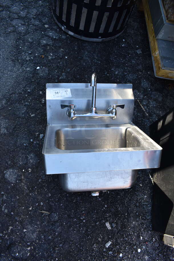 Stainless Steel Commercial Single Bay Wall Mount Sink w/ Faucet and Handles. 18x16x20