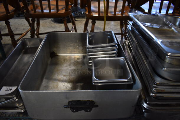 ALL ONE MONEY! Tier Lot of Various Items Including Stainless Steel Full Size Drop In Bins and Metal Baking Pan - Image 3 of 6