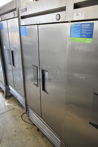 2017 True T-35 Stainless Steel Commercial 2 Door Reach In Cooler w/ Poly Coated Racks. 115 Volts, 1 Phase. Tested and Working!