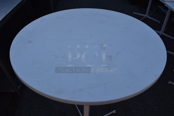 3 White Round Bar Height Tables on Metal Table Base. Stock Picture - Cosmetic Condition May Vary. 27.5x27.5x42. 3 Times Your Bid! - Image 3 of 5