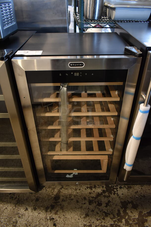 BRAND NEW SCRATCH AND DENT! Whynter FWC-341TS Metal 34 Bottle Freestanding Wine Cooler Merchandiser w/ Display Shelf and Digital Control. 115 Volts, 1 Phase. Tested and Working! - Image 1 of 4