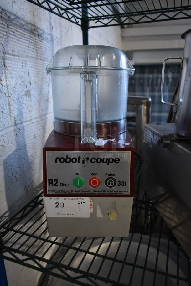 Robot Coupe R 2 Dice Stainless Steel Commercial Countertop Food Processor w/ S Blade. 120 Volts, 1 Phase. Tested and Powers On But Parts Do Not Move