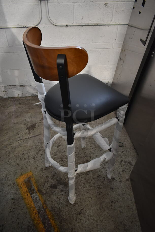 6 BRAND NEW SCRATCH AND DENT! Black Metal Bar Height Chairs w/ Black Seat Cushion and Wooden Back Rest. 6 Times Your Bid! - Image 5 of 5