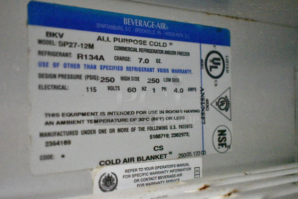 Beverage Air SP27-12M Stainless Steel Commercial Sandwich Salad Prep Table Bain Marie Mega Top. 115 Volts, 1 Phase. Tested and Powers On But Does Not Get Cold - Image 5 of 5