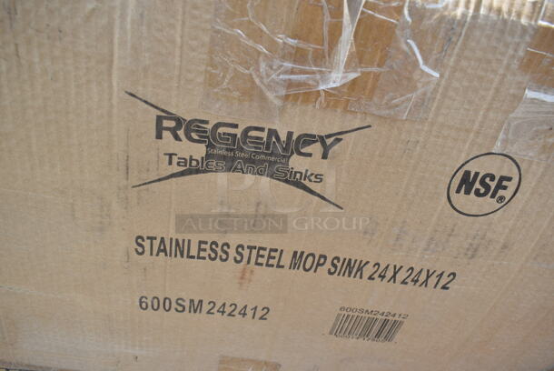 BRAND NEW SCRATCH AND DENT! Regency 600SM242412 29" 16-Gauge Stainless Steel One Compartment Floor Mop Sink - 24" x 24" x 12" Bowl.  - Image 2 of 2