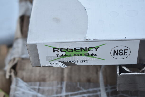 PALLET LOT of 8 Various BRAND NEW SCRATCH AND DENT! Items; Box of 4 Regency 460EGPC64 64" NSF Green Epoxy Mobile Shelving Post, ServIt 423ST5TSDS Solid Drop Down Side Tray Slide for 5-Pan Steam Tables, Regency 600DOS1272 Stainless Steel Double Deck Overshelf - 12" x 72" x 32", Regency 600SOS1896 Stainless Steel Single Deck Overshelf - 18" x 96" x 19 1/4", Box of 4 Regency 460EC2436 24" x 36" NSF Chrome Wire Shelf, 2 Regency 600TS3084S 30" x 84" 16-Gauge 304 Stainless Steel Commercial Work Table with Undershelf, Regency 600T1848G 18" x 48" 18-Gauge 304 Stainless Steel Commercial Work Table with Galvanized Legs and Undershelf. 8 Times Your Bid! - Image 5 of 11