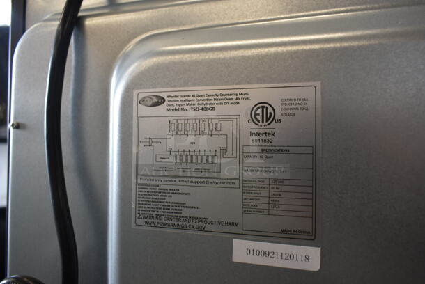 BRAND NEW SCRATCH AND DENT! Whynter TSO-488GB Grande 40 Quart Capacity Counter-Top Multi-Function Intelligent Convection Steam Oven Air Fryer. 120 Volts, 1 Phase. Tested and Working! - Image 7 of 7