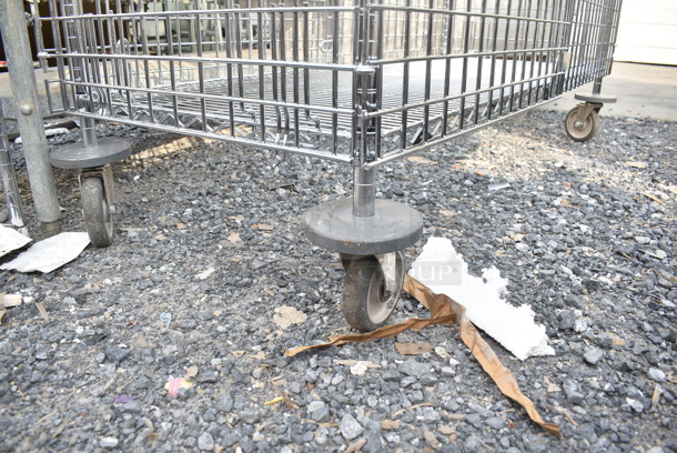 Metro Chrome Finish 2 Tier Wire Shelving Unit w/ Liquor Cage on Commercial Casters. BUYER MUST DISMANTLE. PCI CANNOT DISMANTLE FOR SHIPPING. PLEASE CONSIDER FREIGHT CHARGES.  - Image 2 of 5