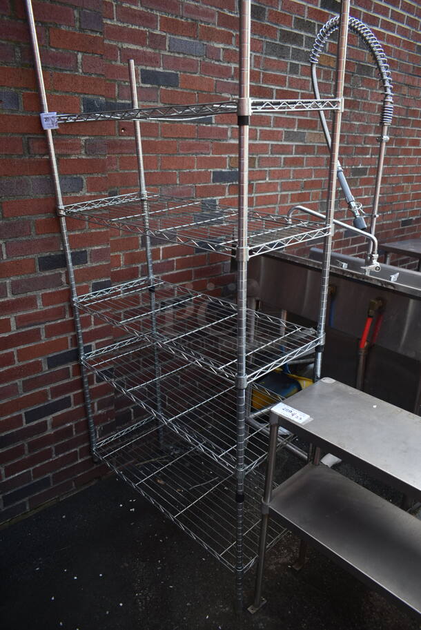 Chrome Finish 5 Tier Wire Shelving Unit. BUYER MUST DISMANTLE. PCI CANNOT DISMANTLE FOR SHIPPING. PLEASE CONSIDER FREIGHT CHARGES. - Item #1108052
