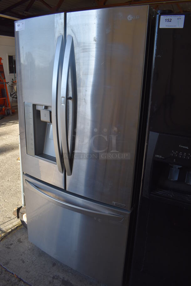 LG French Style Metal Cooler Freezer Combo Unit. 36x30x70. Tested and Powers On But Does Not Get Cold - Image 2 of 9