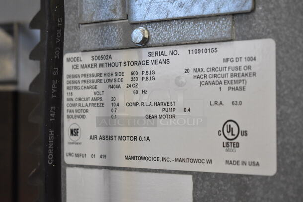 Manitowoc SD0502A Stainless Steel Commercial Ice Head on Commercial Ice Bin. 115 Volts, 1 Phase.  - Image 5 of 6