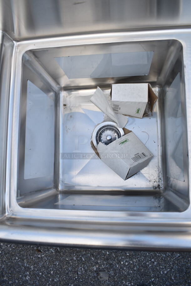 BRAND NEW SCRATCH AND DENT! Regency 600S31515 54" 16-Gauge Stainless Steel Three Compartment Commercial Sink with Galvanized Steel Legs and without Drainboards - 15" x 15" x 12" Bowls - Image 5 of 8