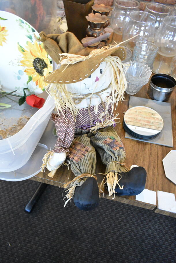 3 Wood Pattern Tables w/ Contents Including Decorations, Glasses. 3 Times Your Bid! (booth room)  - Image 8 of 11