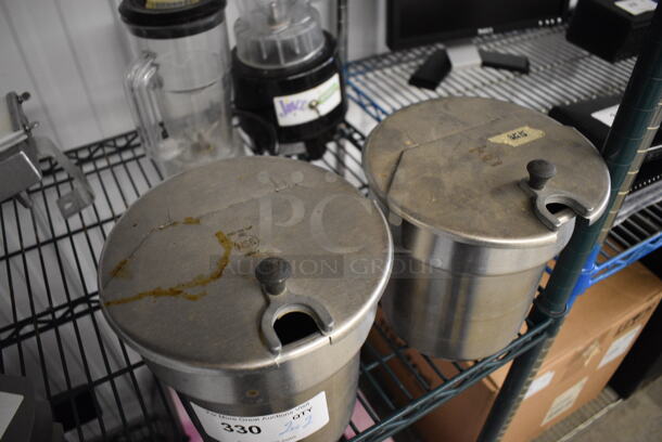 2 Stainless Steel Cylindrical Drop In Bins w/ Lids. 8x8x9. 2 Times Your Bid! - Image 2 of 3