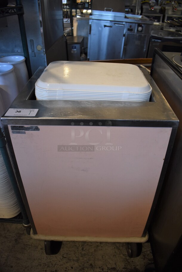 Servolift Eastern TCOH-ST Stainless Steel Commercial Tray Return w/ Cambro Camtray Poly Food Trays on Commercial Casters. 23x23x36. Trays 18.5x14.5x1
