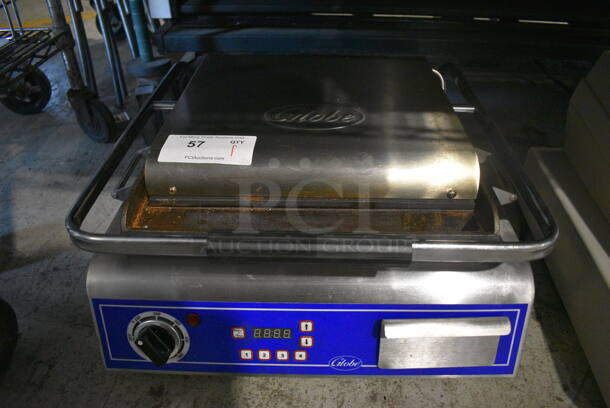 Globe Stainless Steel Commercial Countertop Electric Powered Panini Press. 18x23x10. Tested and Working!