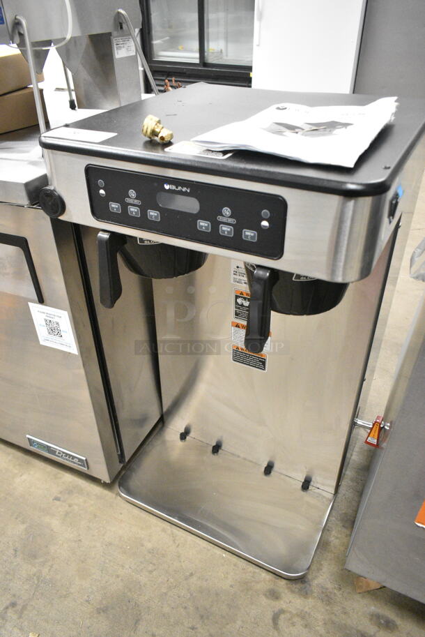 BRAND NEW SCRATCH AND DENT! 2024 Bunn ICB TWIN ENERGY STAR Stainless Steel Commercial 53200.0101 ICB Twin Tall Infusion Series Stainless Steel Automatic Coffee Brewer w/ 2 Poly Brew Baskets. Does Not Come w/ Satellites. 120/240 Volts, 1 Phase.  - Image 3 of 12