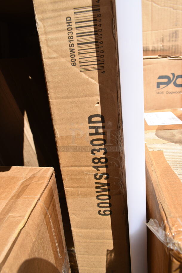 PALLET LOT of 22 BRAND NEW Boxes Including 496ALPF2X22PK American Louver Company 24" x 24" Plaster Frame ALPF2X2-2PK - 2/Pack, 427SD2828MP Lancaster Table & Seating Excalibur 27 1/2" x 27 1/2" Square Table Top with Textured Mixed Plank Finish, Vollrath 4932-13 Traex® Color-Mate™ 32 oz. Clear Single Tip Standard Squeeze Bottle,  600WS1830HD Regency 18" x 30" 16 Gauge Stainless Steel Heavy-Duty Solid Wall Shelf, 124ASEAG12 American Metalcraft ASEAG12 12" Round Gold Hammered Aluminum Seafood Tray, 4447572 Lavex 2.5 Gallon Plastic Dispensing Container. 22 Times Your Bid!  - Image 8 of 12
