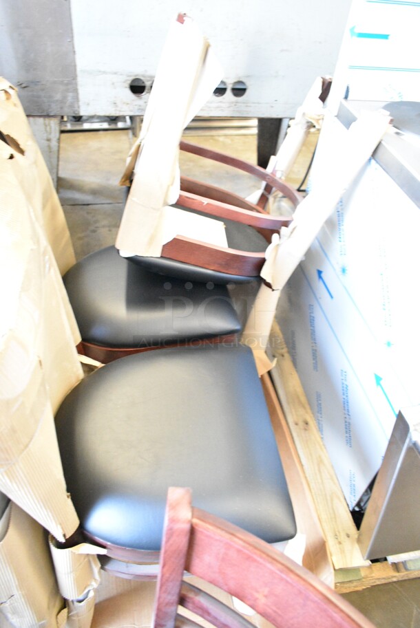 8 BRAND NEW SCRATCH AND DENT! Lancaster Table & Seating 164CLADMAHFR Wooden Dining Height Ladder Back Chair w/ Black Cushion. 8 Times Your Bid! - Image 7 of 9