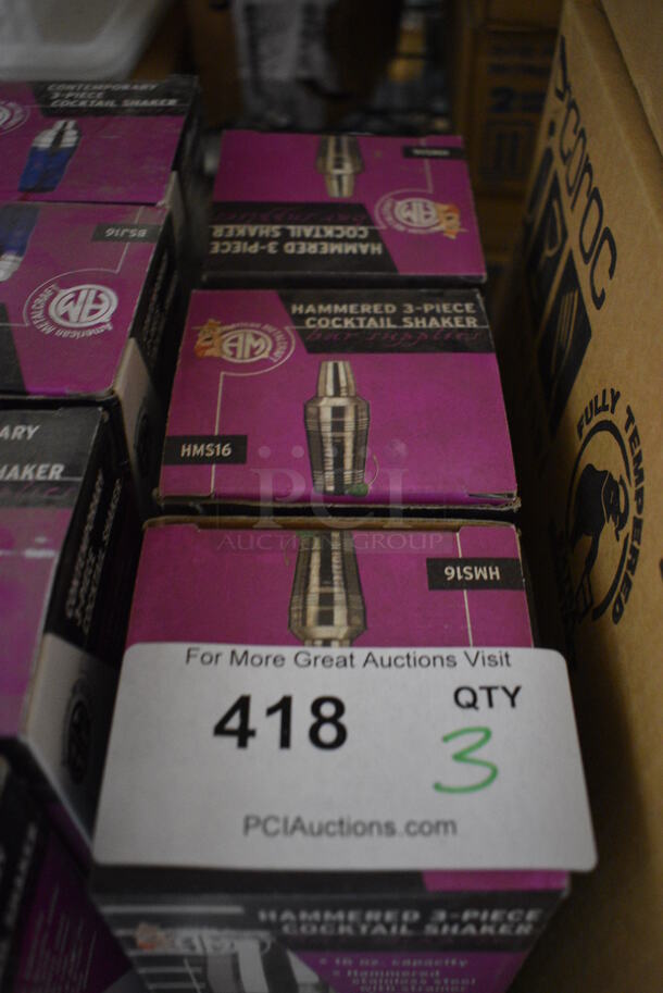 3 BRAND NEW IN BOX! Hammered Three Piece Cocktail Shakers. 3 Times Your Bid! - Image 2 of 2