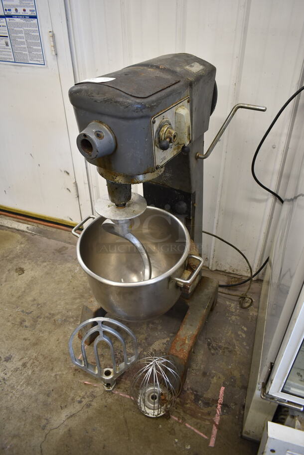 Hobart D300 Metal Commercial 30 Quart Planetary Dough Mixer w/ Stainless Steel Mixing Bowl, Whisk, Paddle and Dough Hook Attachments. 115 Volts, 1 Phase. Tested and Working! - Image 1 of 10