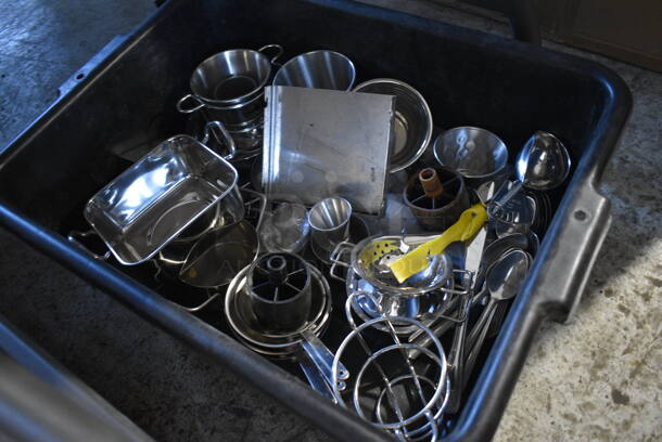 ALL ONE MONEY! Lot of Various Metal Items Including Jiggers, Bowls and Buckets in Black Poly Bus Bin! - Image 2 of 5