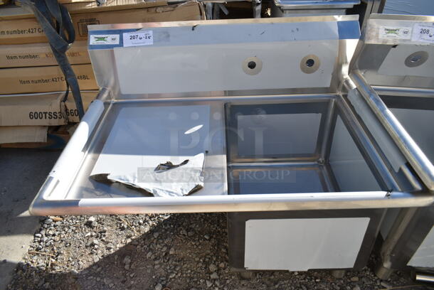 BRAND NEW SCRATCH AND DENT! Regency 600S1162018L 36 1/2" 16 Gauge Stainless Steel One Compartment Commercial Sink with Galvanized Steel Legs and 1 Drainboard - 16" x 20" x 12" Bowl. No Legs.  - Image 2 of 5