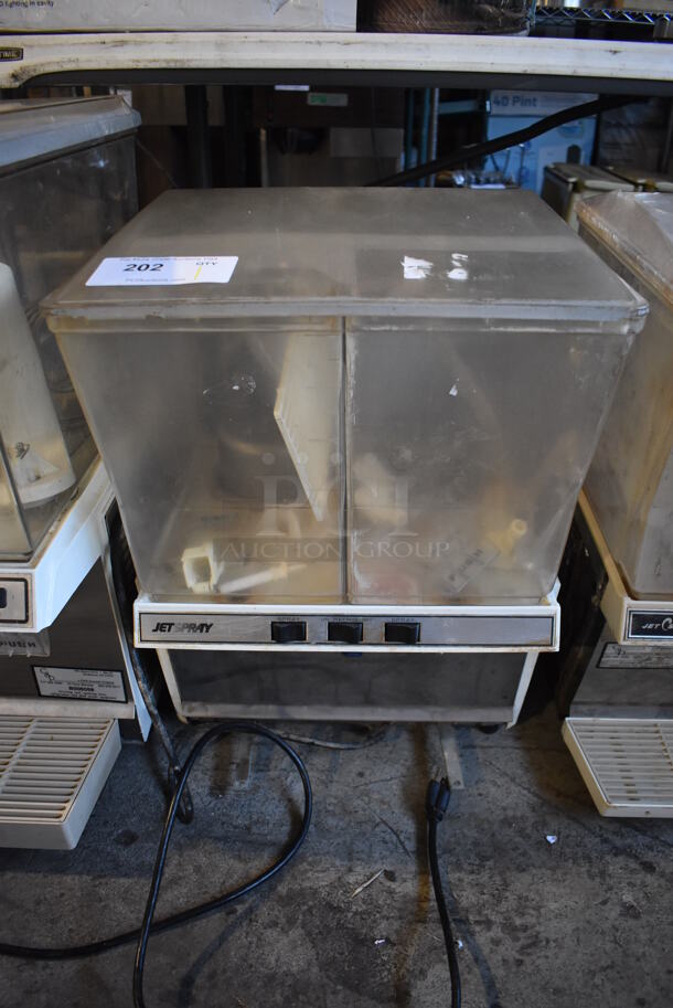 Jetspray TJ3 Metal Commercial Countertop 2 Hopper Refrigerated Beverage Machine. 120 Volts, 1 Phase. 16x15x24. Tested and Working!