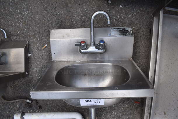 Eagle Stainless Steel Single Bay Wall Mount Sink w/ Faucet and Handles.