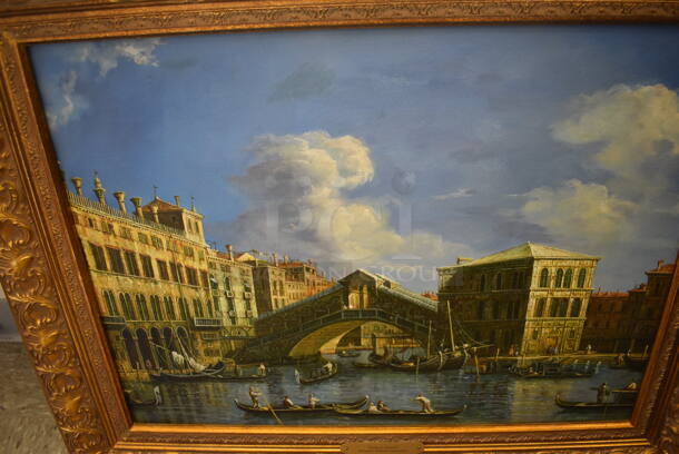 Framed Canvas Painting of Venice, a View of the Grand Canal by Canaletto. - Image 4 of 5