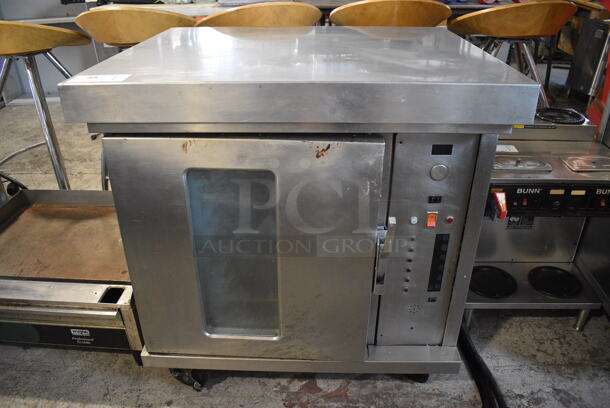 Stainless Steel Commercial Electric Powered Half Size Convection Oven w/ View Through Door and Metal Oven Racks. 208 Volts, 3 Phase. 32x28x33.5