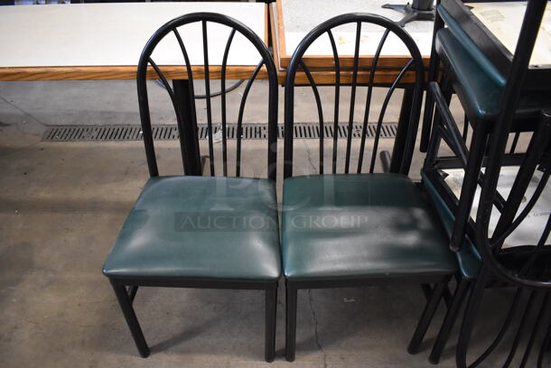 4 Black Metal Dining Chairs w/ Green Seat Cushion. Stock Picture - Cosmetic Condition May Vary. 16x17x36. 4 Times Your Bid!
