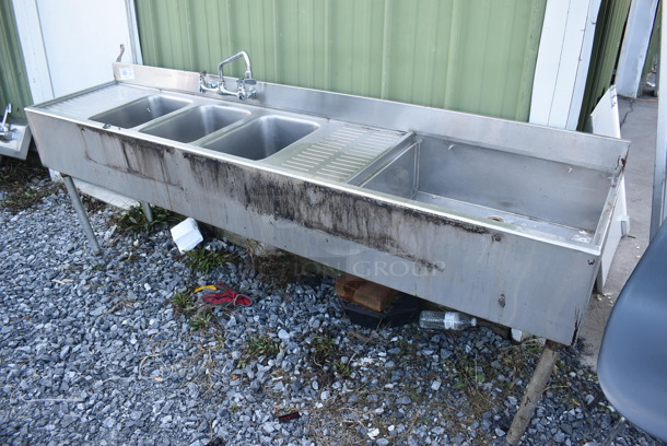 Stainless Steel Commercial 3 Bay Back Bar Sink w/ Dual Drain Boards, Ice Bin, Faucet and Handles. 83x19x32. Bays 10x14x10. Drain Boards 9x16x1 - Image 2 of 5