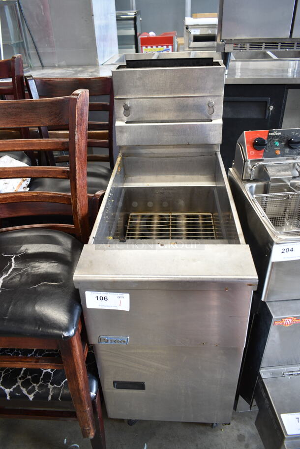 2015 Pitco Frialator SG14 Stainless Steel Commercial Floor Style Natural Gas Powered Deep Fat Fryer on Commercial Casters. 110,000 BTU.  - Image 6 of 8
