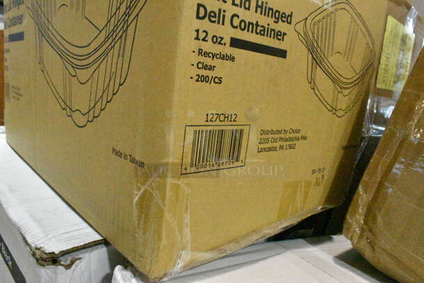 PALLET LOT of 32 BRAND NEW Boxes Including HP0008927200 Hobart 00-089272-00018 Stomper, 127CH12 Choice 12 oz. Clear RPET Tall Hinged Deli Container - 200/Case, 2 Box 346WSNSM Choice Medium Weight White Wrapped Plastic Spork, Straw, and Napkin Kit - 1000/Case, 43306HCUPC Choice 6-Cup High Dome Hinged OPS Plastic Cupcake / Muffin Container - 300/Case, 10" Corrugated Circles, 2 Box 500CC32THD Choice Heavy Duty 32 oz. Tall Heavy Weight Clear PET Plastic Cold Cup - 300/Case, 500TO993 Choice 9" x 9" x 3" Microwavable 1-Compartment Black / Clear Plastic Hinged Container - 100/Case, 433NHT001 Choice 1/6 Standard Size White Unprinted Standard-Duty Plastic T-Shirt Bag - 1000/Case, 500CFT Lavex White C-Fold Standard Weight Towel - 2400/Case, 500CC24 Choice Clear PET Customizable Plastic Cold Cup - 24 oz. - 600/Case, 130WBKFORKH Choice Black Heavy Weight Wrapped Plastic Fork - 1000/Case, 612FS4255HD Choice Half Size Heavy-Duty Foil Steam Table Pan Medium 2 3/16" Depth - 100/Case. 32 Times Your Bid!  - Image 5 of 12
