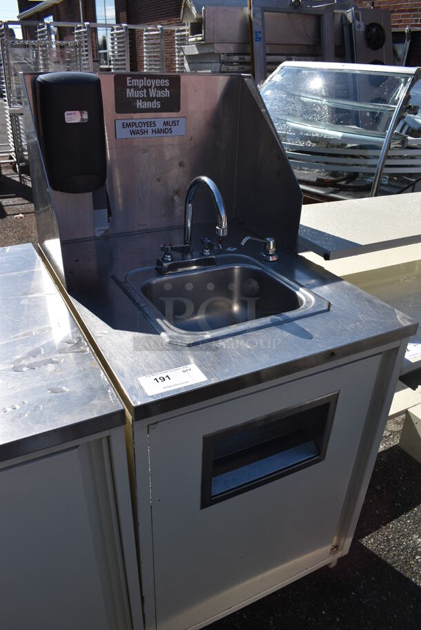 Stainless Steel Single Bay Sink w/ Faucet, Handles, Soap Dispenser, Back Splash and Door. 24x30x53 - Image 4 of 5