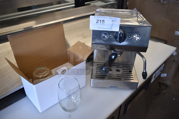 2020 Gevi GECME003D-U Stainless Steel Countertop Single Group Espresso Machine w/ Portafilter, Steam Wand and 2 Glasses. 120 Volts, 1 Phase. 