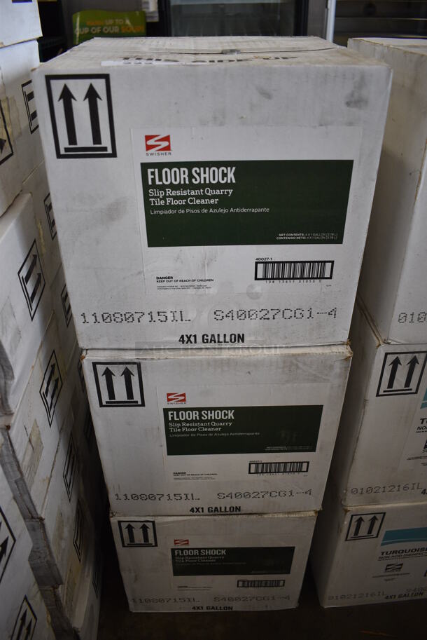 3 Boxes of 4 BRAND NEW Swisher Floor Shock Slip Resistant Quarry Tile Floor Cleaner. Total of 12 Jugs. 6x6x12. 3 Times Your Bid! - Image 1 of 3