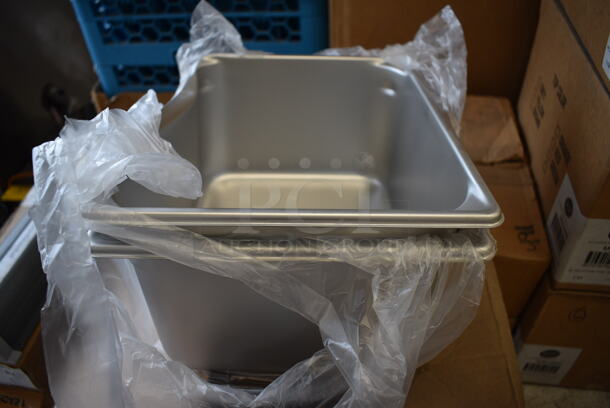 2 BRAND NEW IN BOX! Stainless Steel /2 Size Drop In Bins. 1/2x6. 2 Times Your Bid!