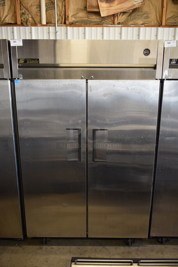 2013 True TG2R-2S ENERGY STAR Stainless Steel Commercial 2 Door Reach In Cooler w/ Poly Coated Racks on Commercial Casters. 115 Volts, 1 Phase. Tested and Working! - Image 1 of 8