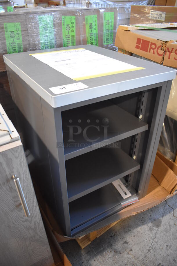 BRAND NEW! Royston 62129290 Gray Metal Cabinet w/ Wood Pattern Countertop. 19.5x24x27 - Image 3 of 6